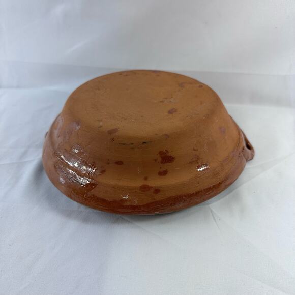 Vintage Handmade Drip Pottery Bowl With Handles  Brown Green *Has Small Crack* - Picture 8 of 11
